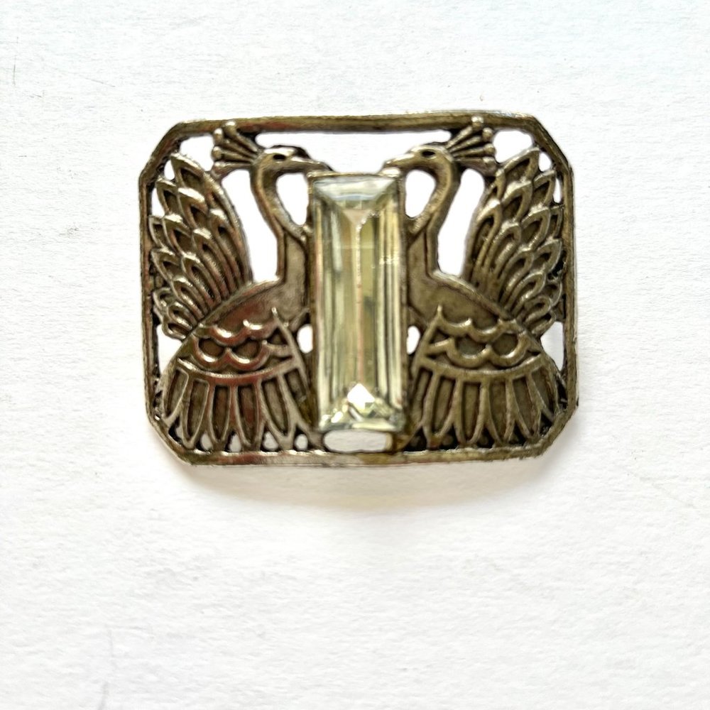 Vintage Peacock Design Belt Buckle with Clear color Stone